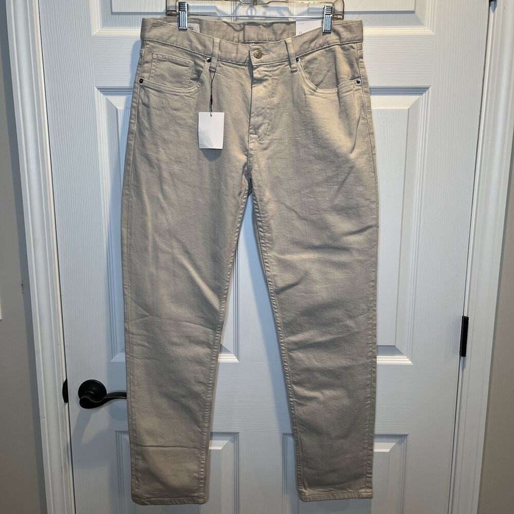 NEW Zara Pants 34 x 31 Beige/Tan Tapered Leg Jeans Mid Rise Stretch Women's